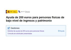 Ampliar información de Ayuda de 200 euros para personas físicas de bajo nivel de ingresos y patrimonio